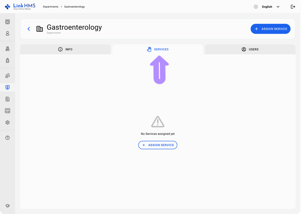 LinkHMS assigning and creating services within a department 2