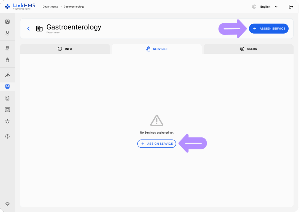 LinkHMS assigning and creating services within a department 3