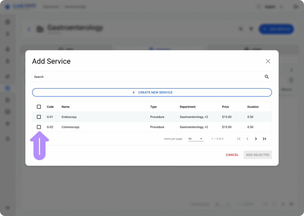 LinkHMS assigning and creating services within a department 5