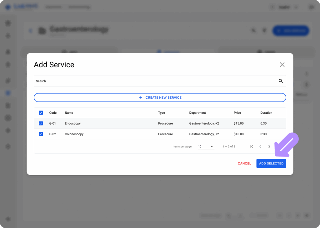 LinkHMS assigning and creating services within a department 6