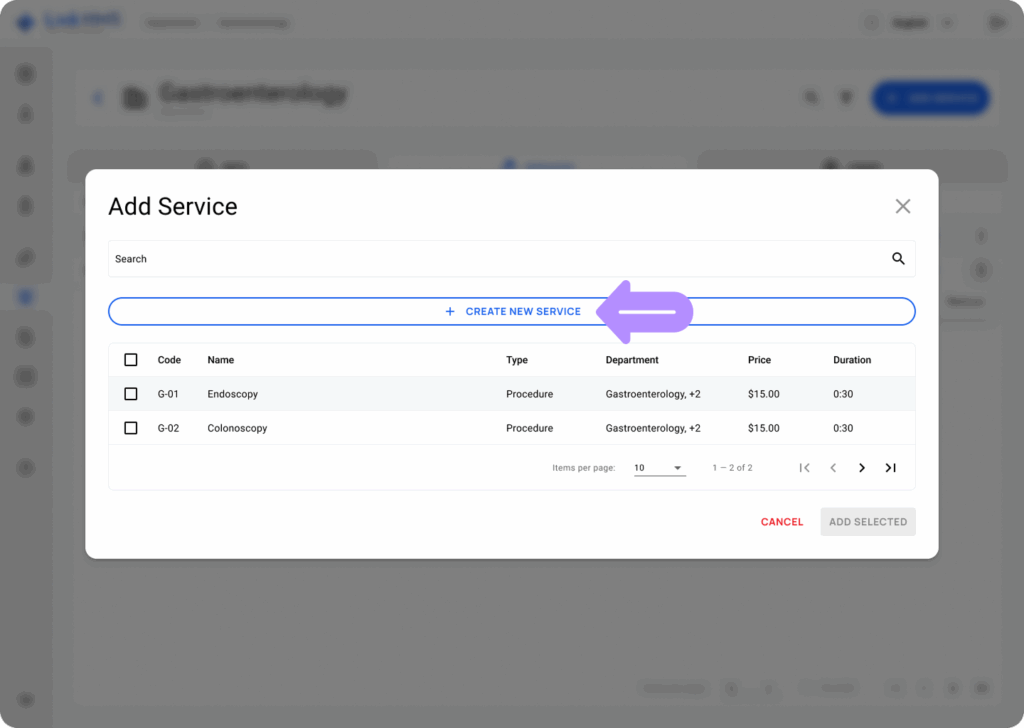 LinkHMS assigning and creating services within a department 7