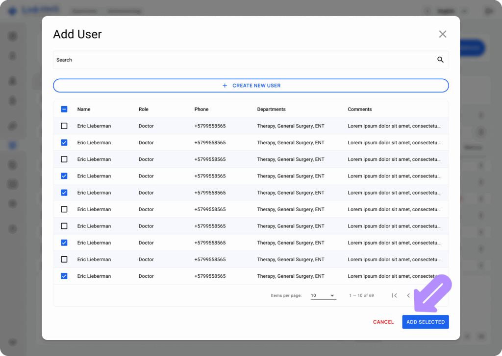 LinkHMS assigning and creating users within a department 4