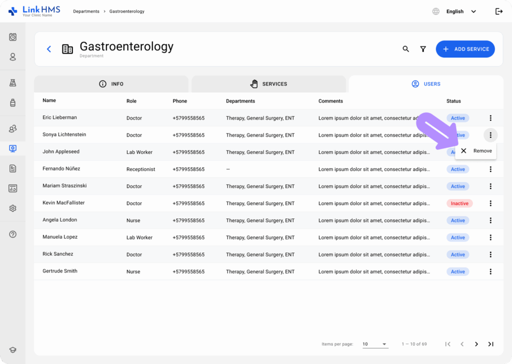 LinkHMS assigning and creating users within a department 6