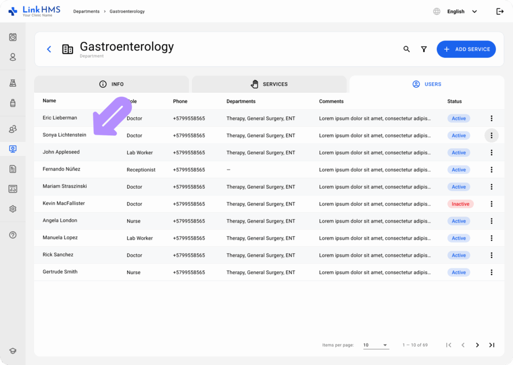 LinkHMS assigning and creating users within a department 7