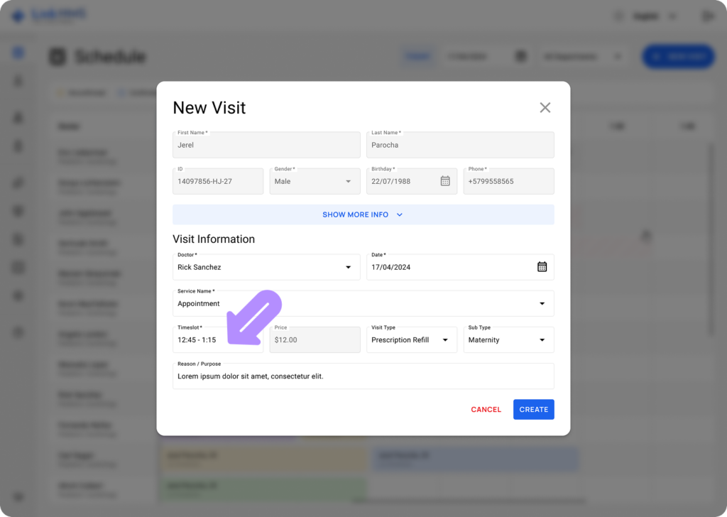 LinkHMS create a visit 13