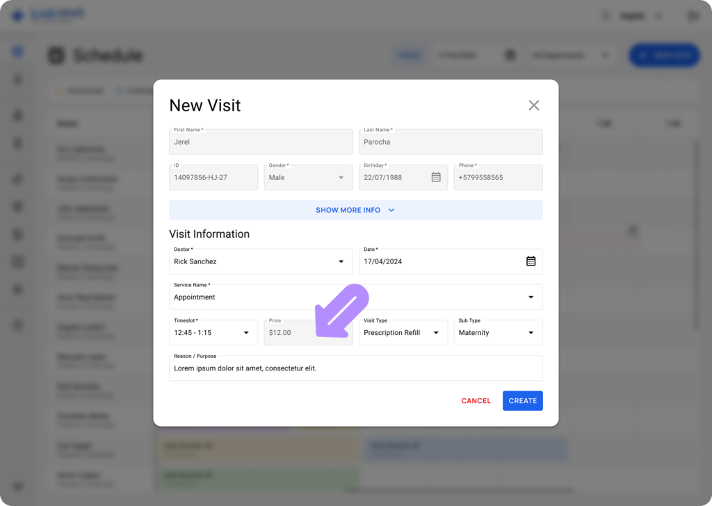 LinkHMS create a visit 15