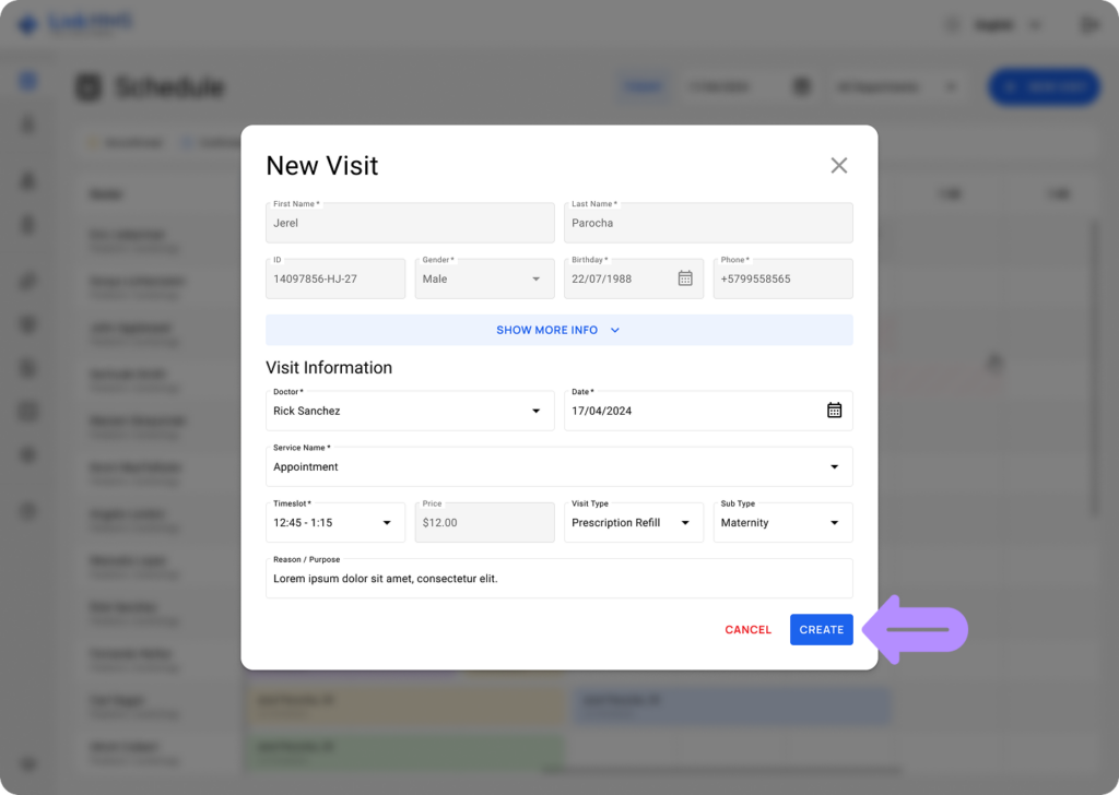 LinkHMS create a visit 16