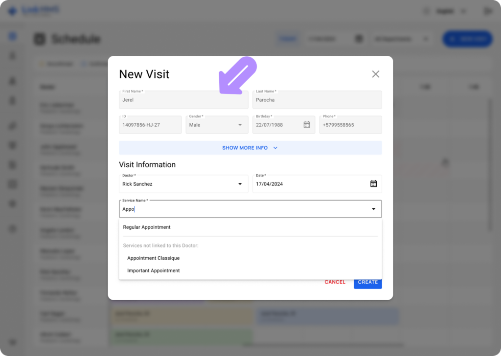 LinkHMS create a visit 7