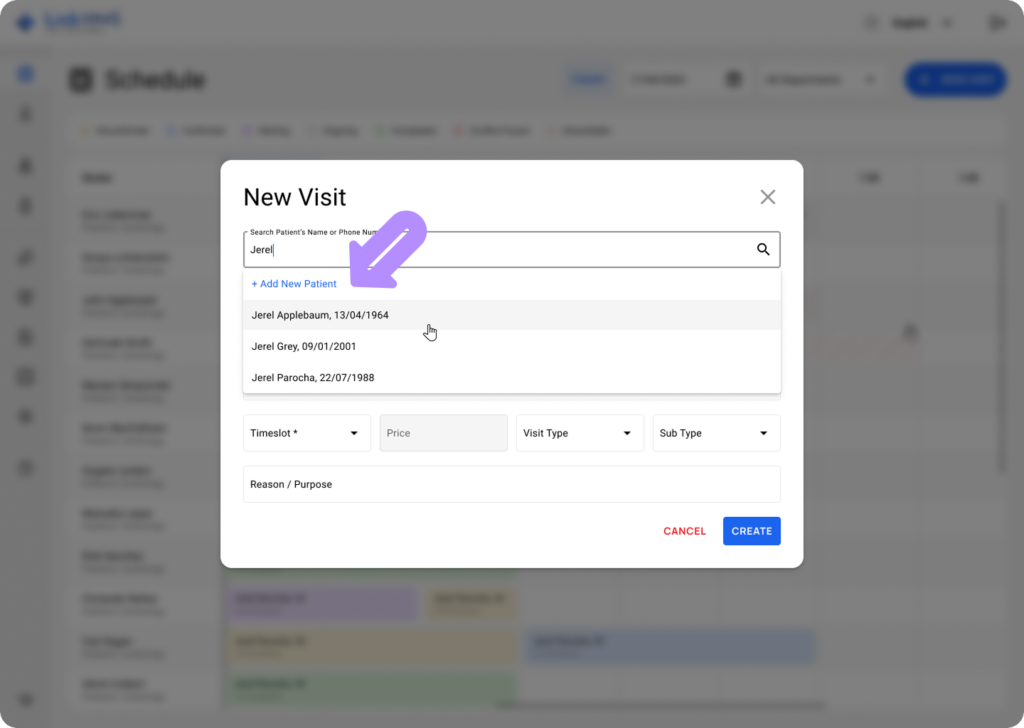 LinkHMS create a visit 9
