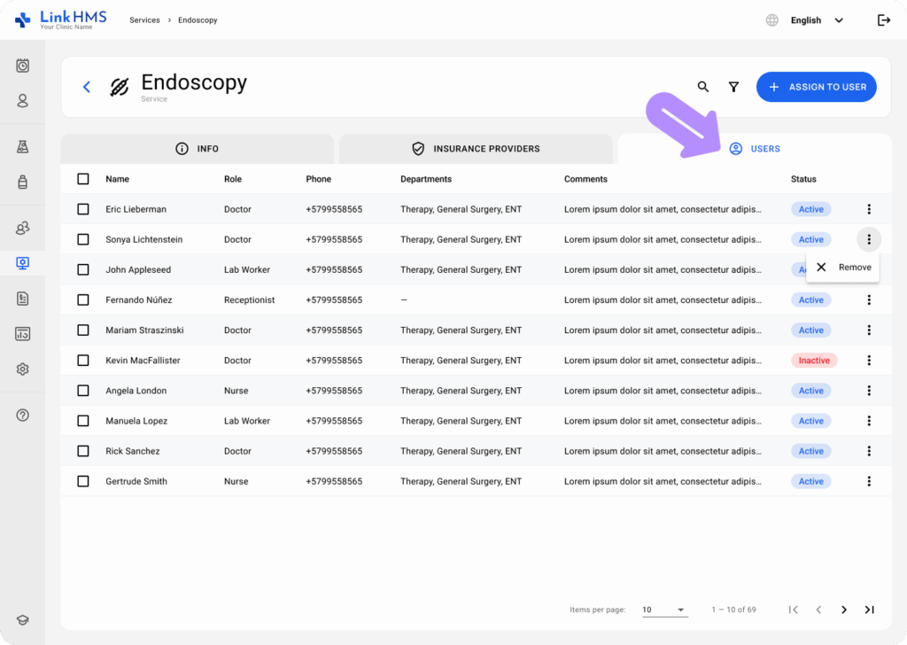 LinkHMS creating and assigning users within a service 5