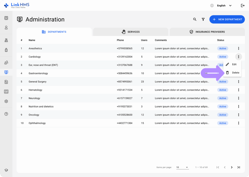 LinkHMS creating and editing a department 1