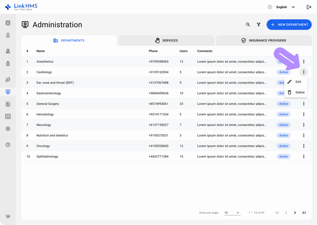 LinkHMS creating and editing a department 6