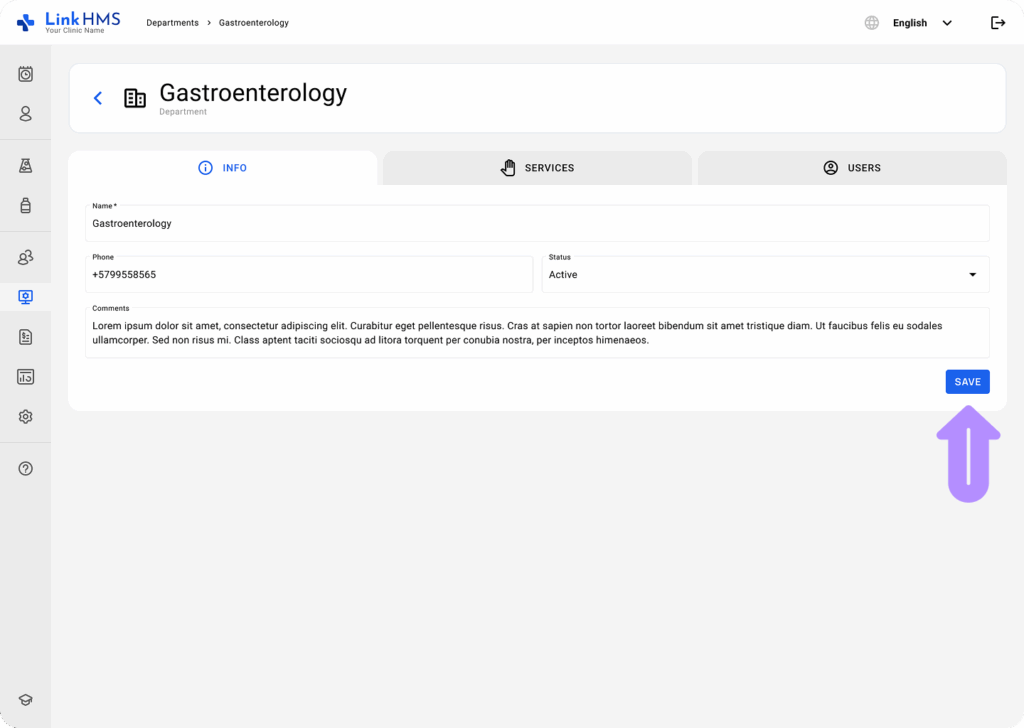 LinkHMS creating and editing a department 7