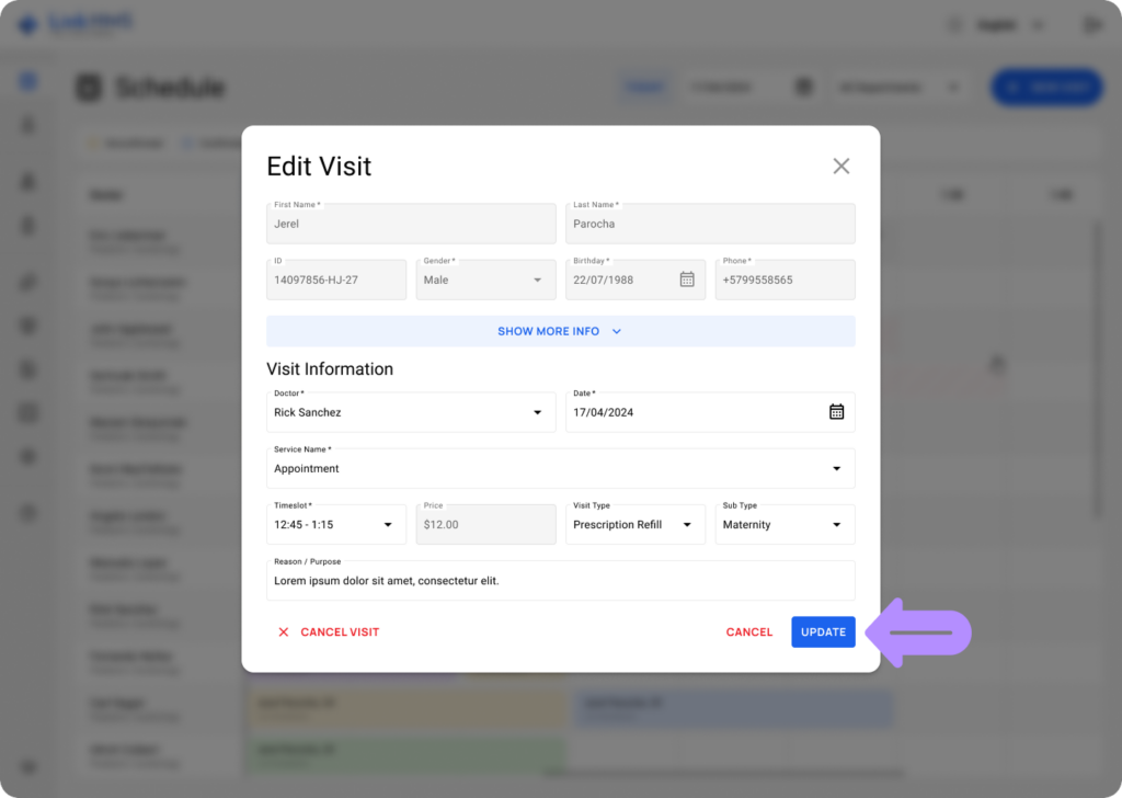 LinkHMS edit and cancel a visit 1