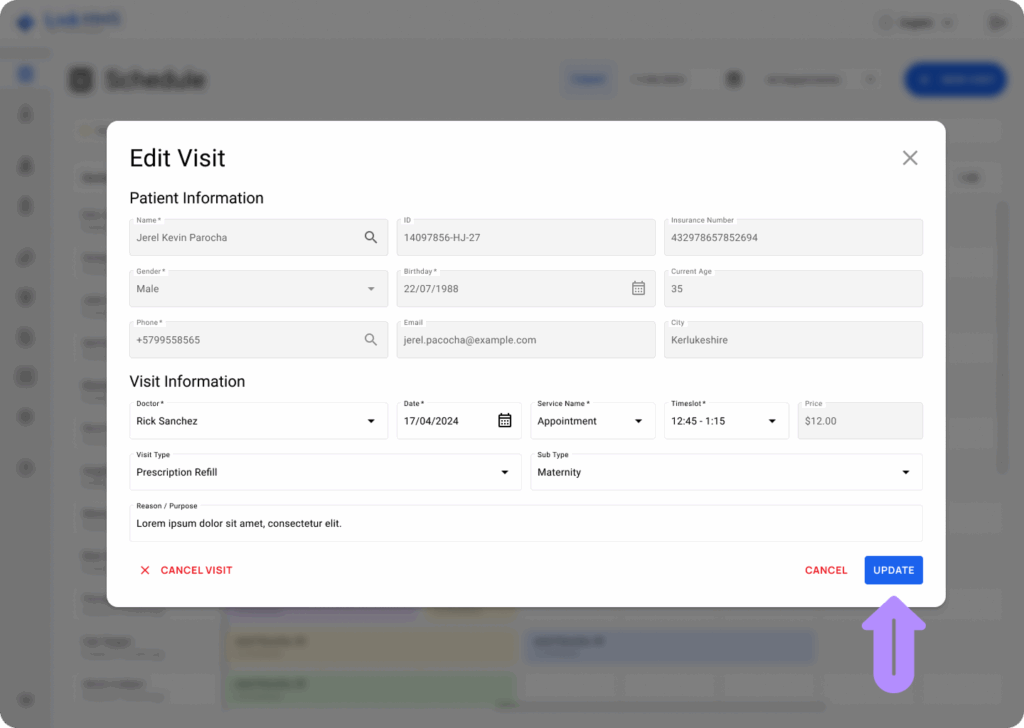 LinkHMS edit and cancel visits 2