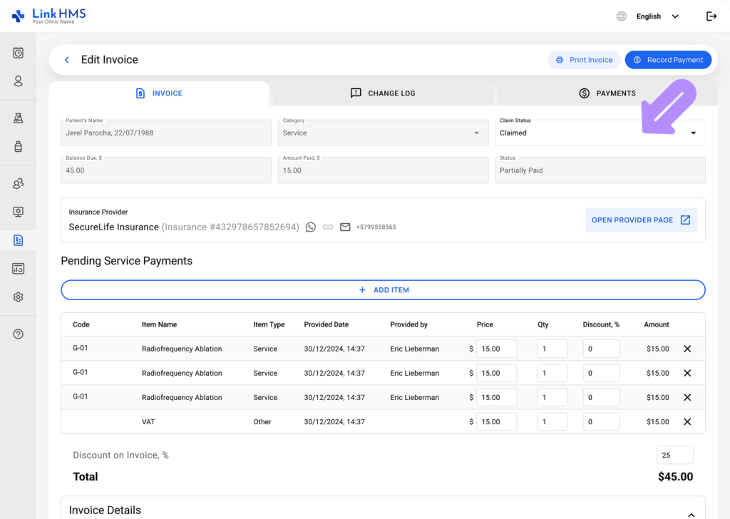 LinkHMS edit invoices 3