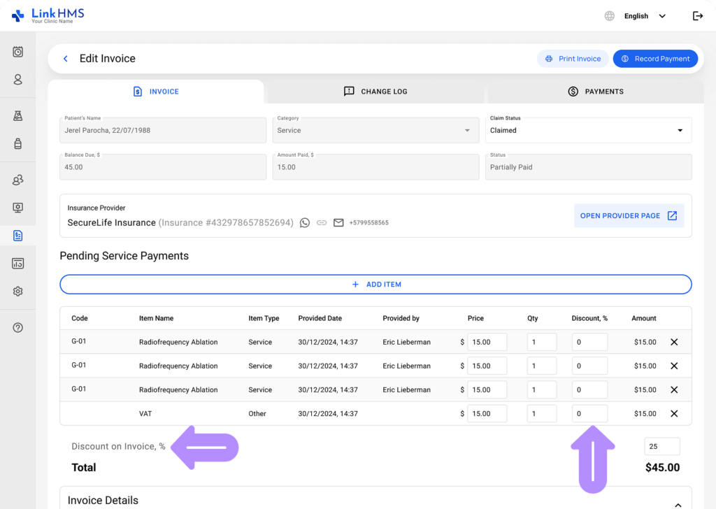 LinkHMS edit invoices 4