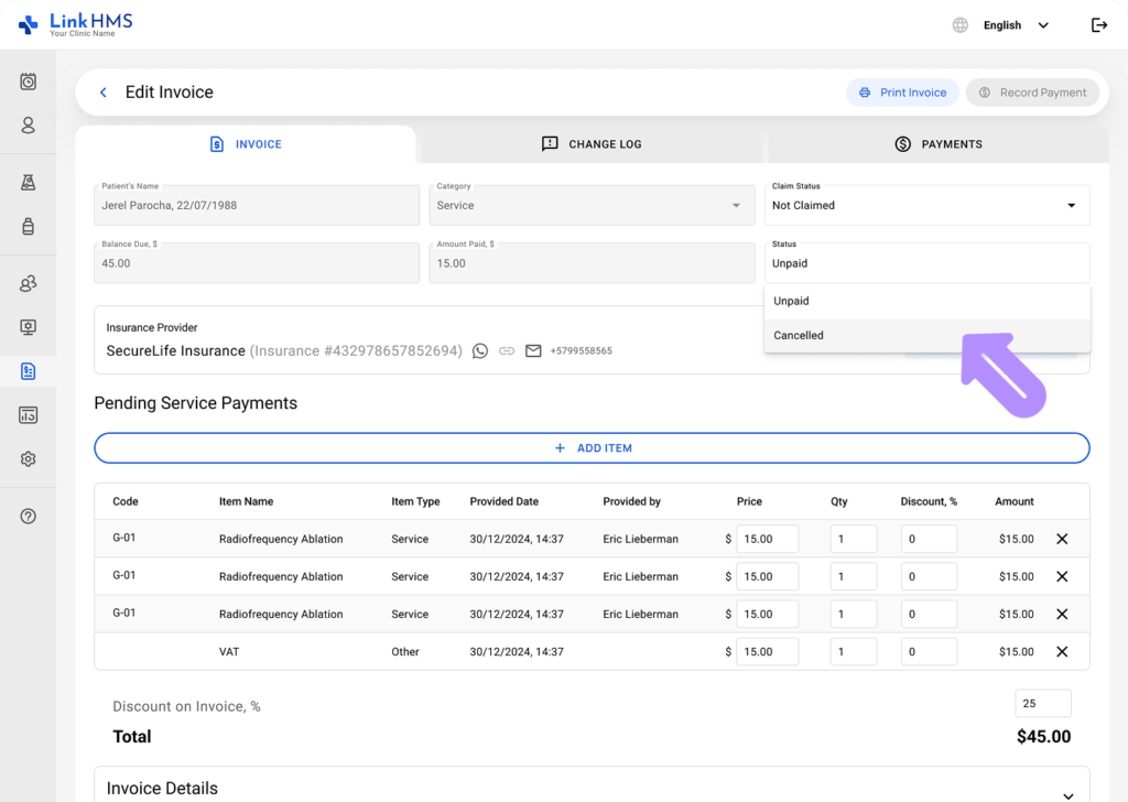 LinkHMS edit invoices 5