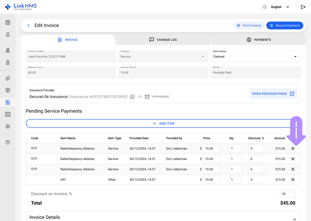 LinkHMS edit invoices 6