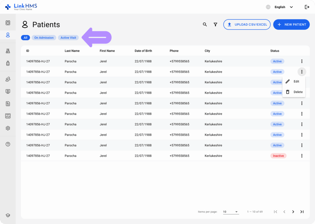 LinkHMS filtering and searching for patients 1