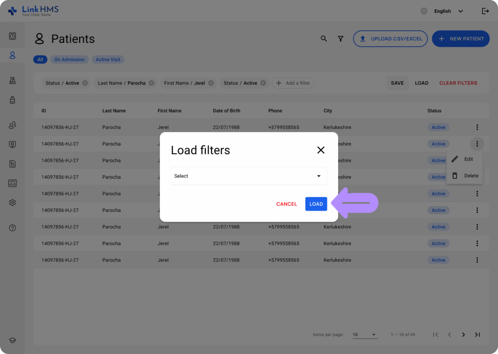 LinkHMS filtering and searching for patients 11