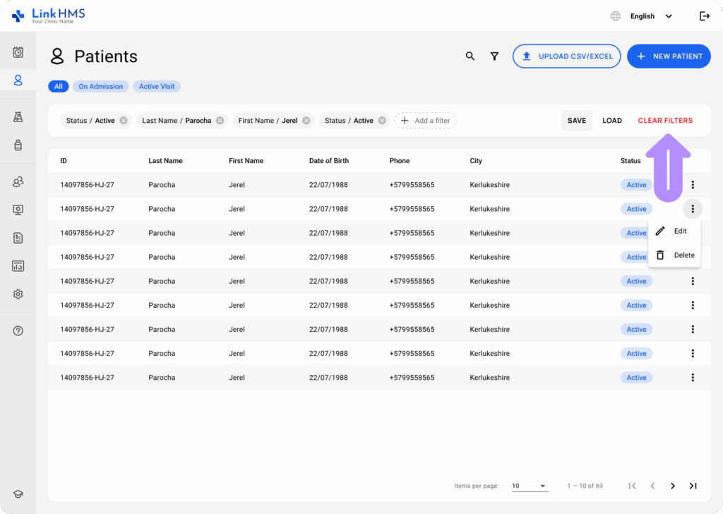 LinkHMS filtering and searching for patients 12