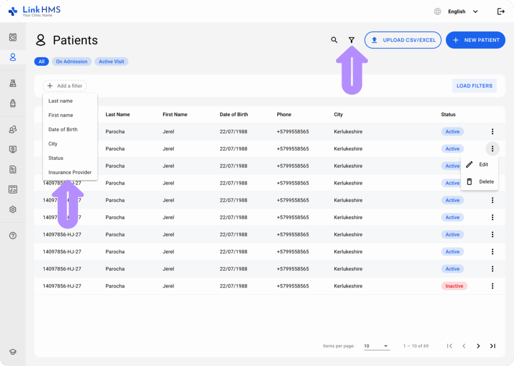 LinkHMS filtering and searching for patients 2
