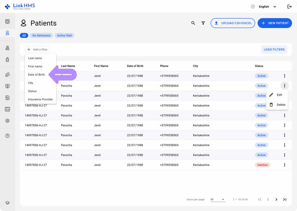 LinkHMS filtering and searching for patients 4