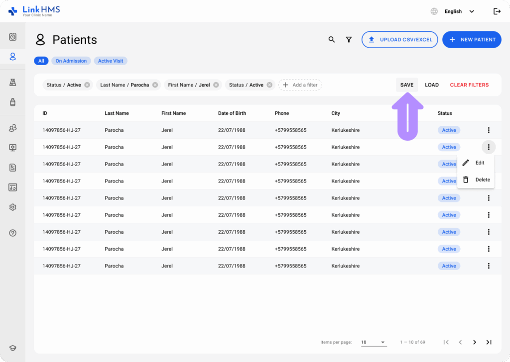 LinkHMS filtering and searching for patients 6