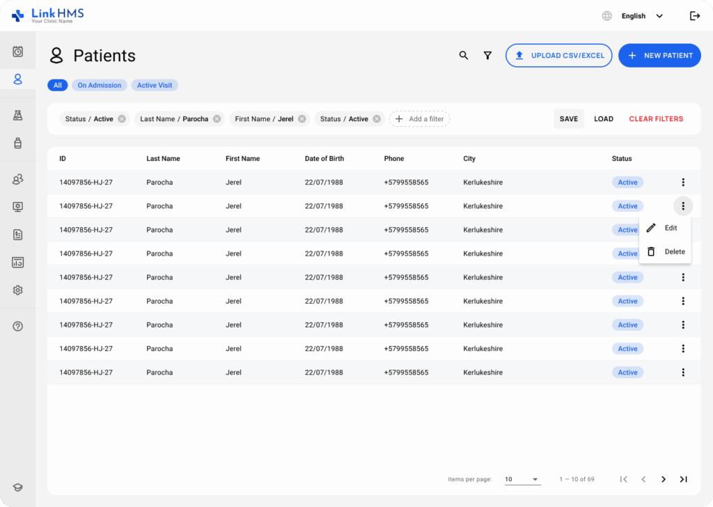 LinkHMS filtering and searching for patients 9
