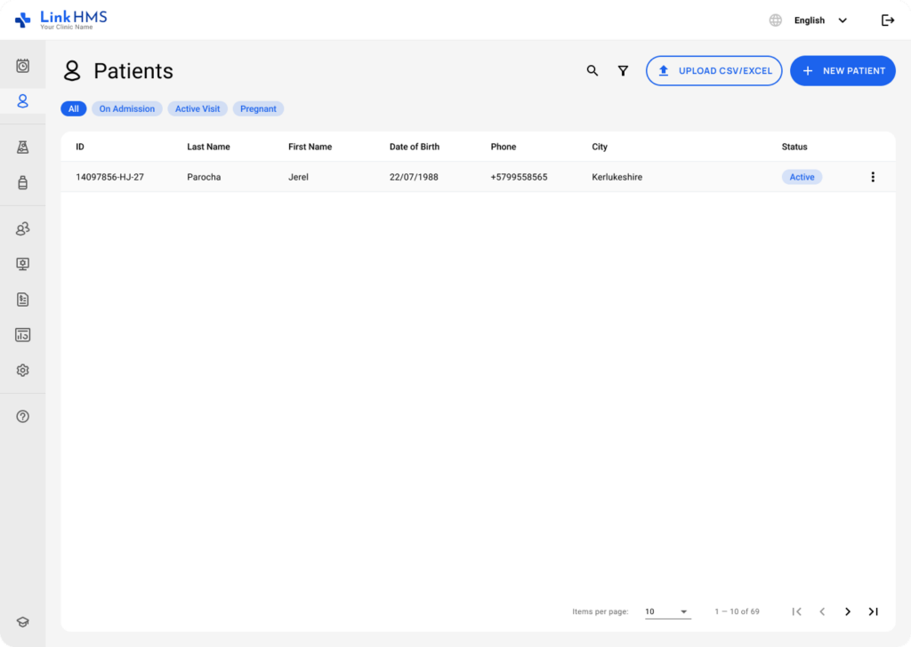 LinkHMS patient filters 11