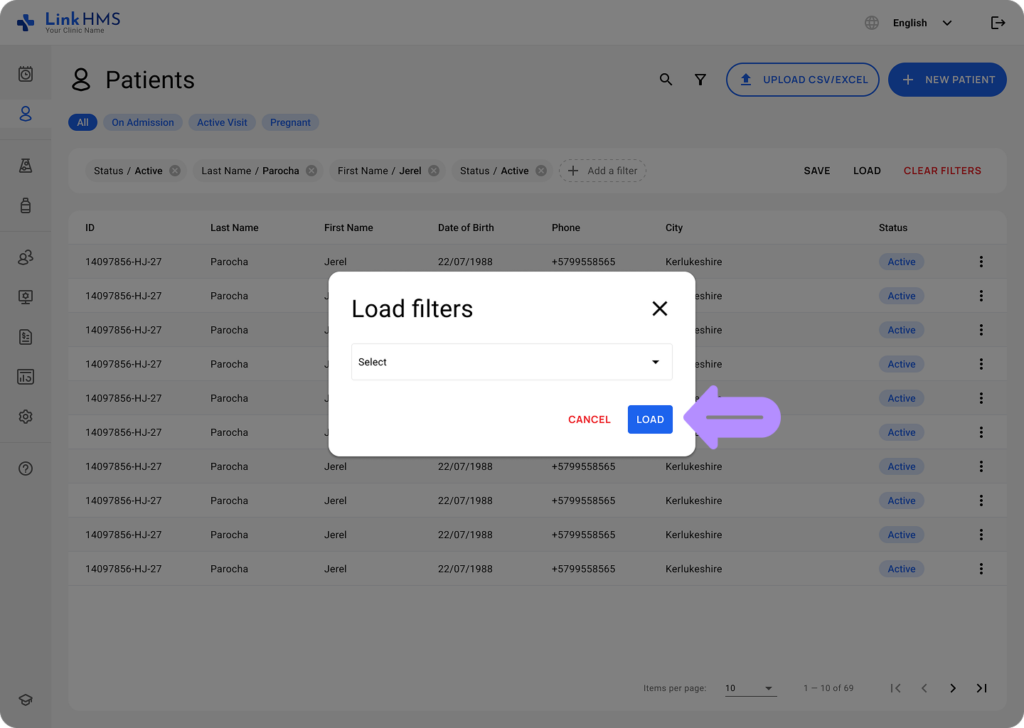 LinkHMS patient filters 6