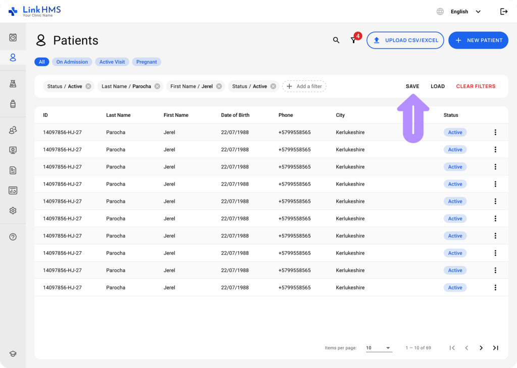 LinkHMS patient filters 9