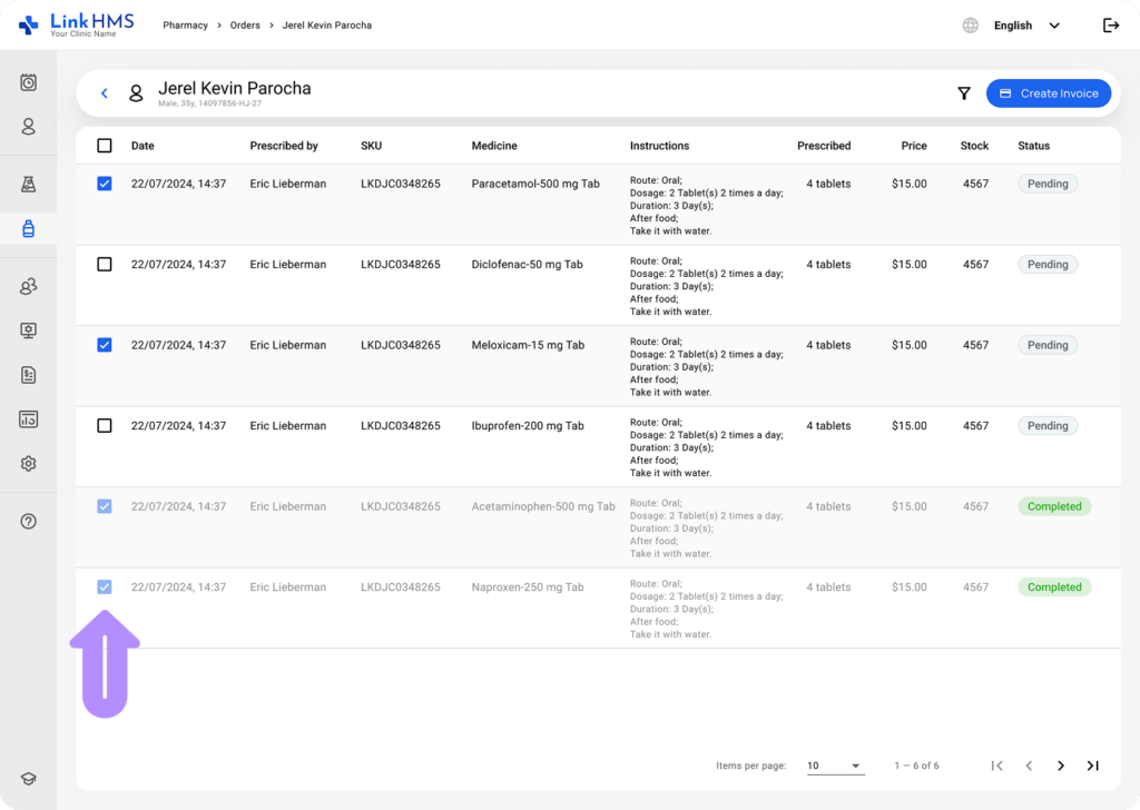 LinkHMS create prescription invoice 1