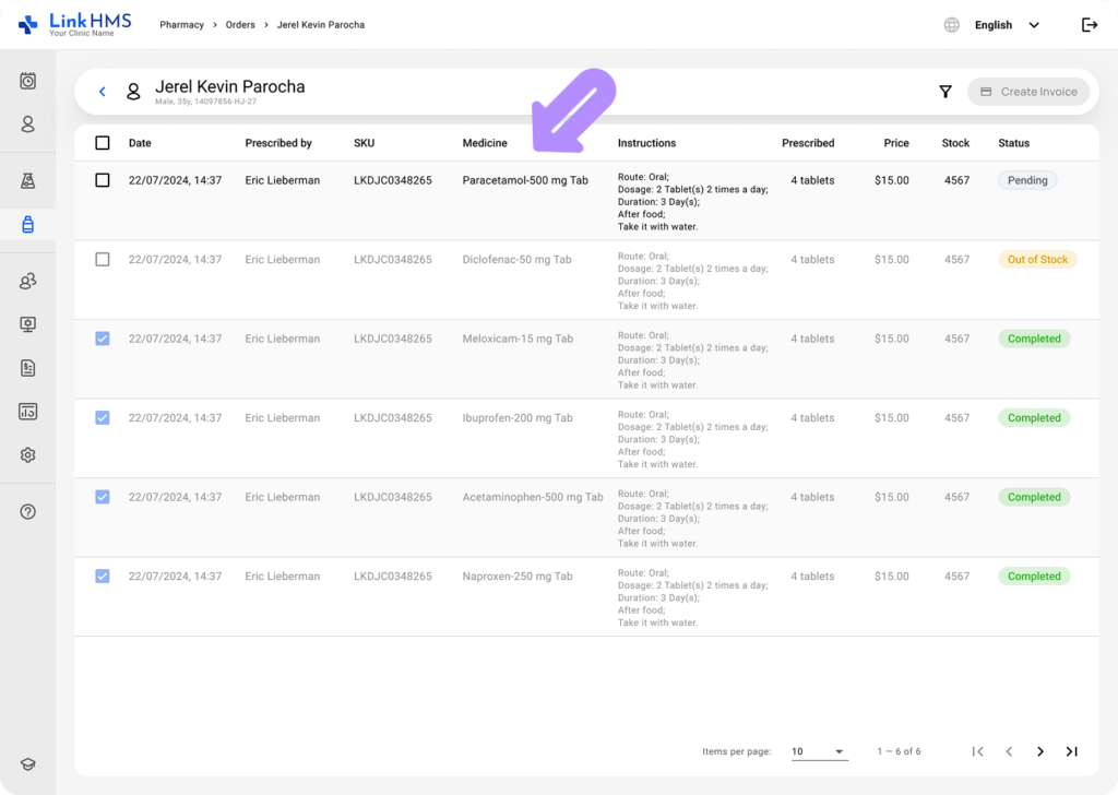 LinkHMS manage prescription order 3