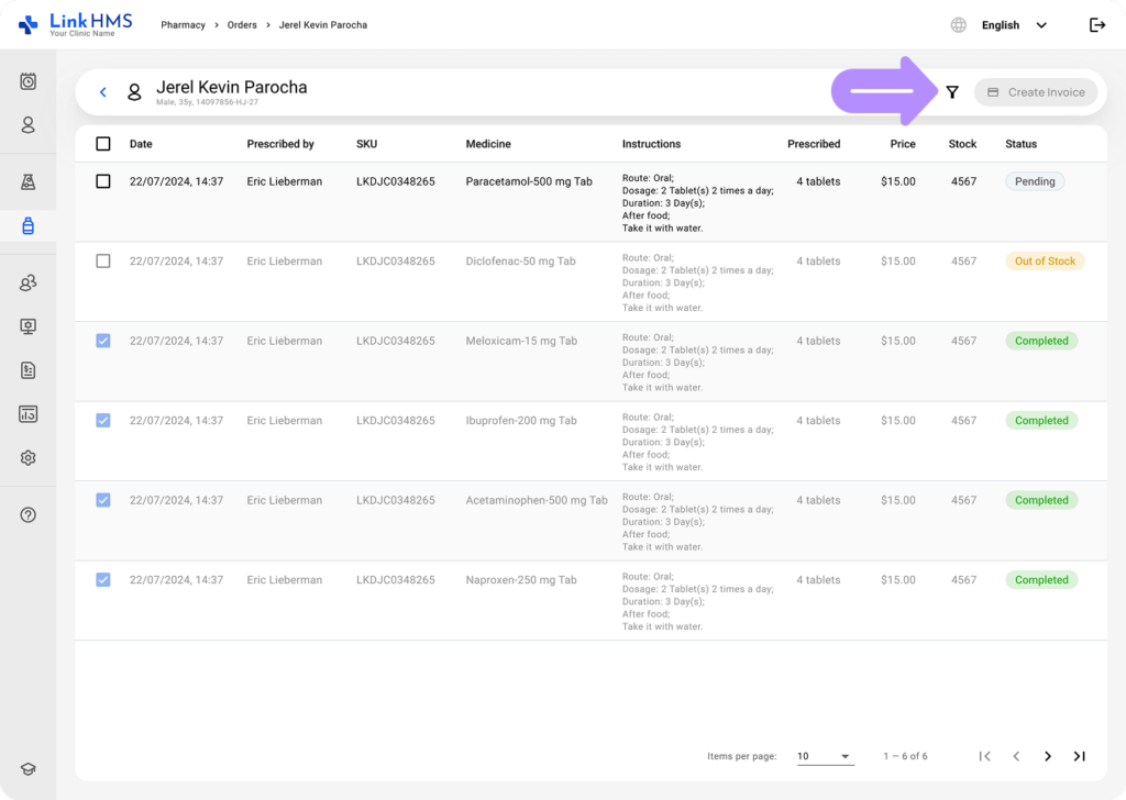 LinkHMS manage prescription order 4