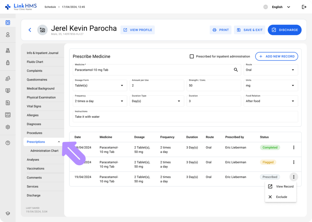 LinkHMS prescriptions - admissions 1
