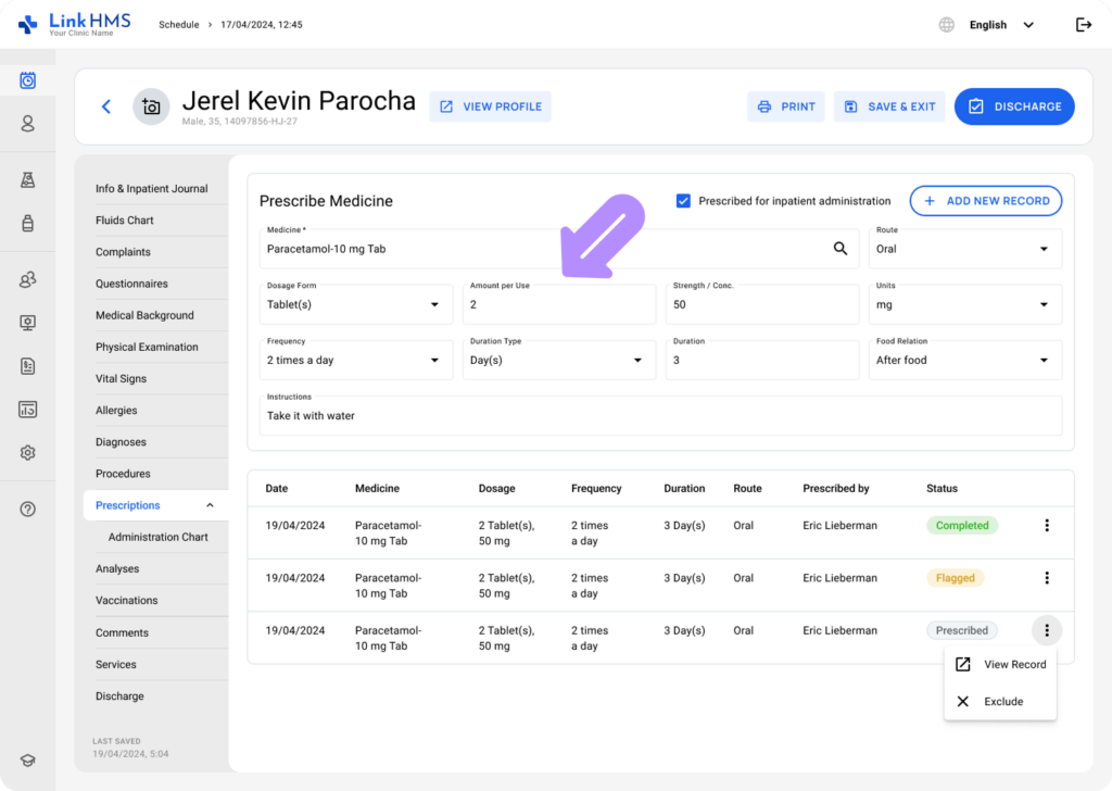 LinkHMS prescriptions - admissions 3