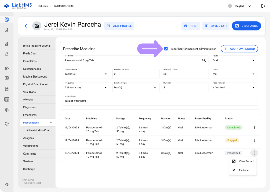 LinkHMS prescriptions - admissions 4