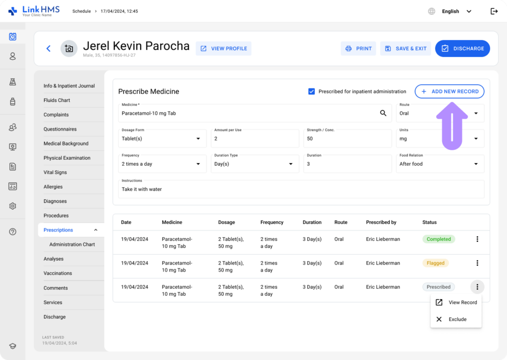 LinkHMS prescriptions - admissions 5
