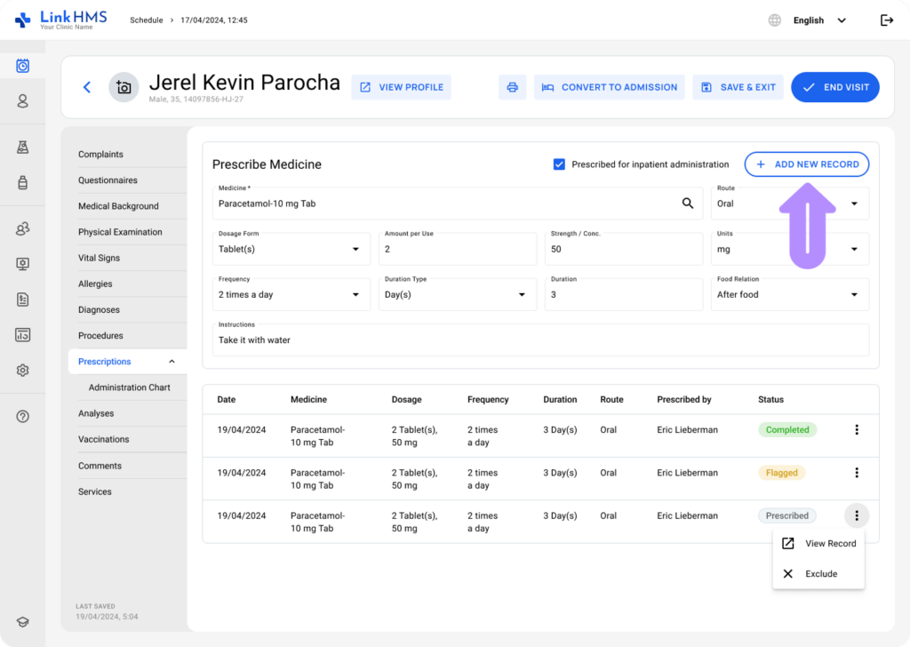 LinkHMS prescriptions - visits 3