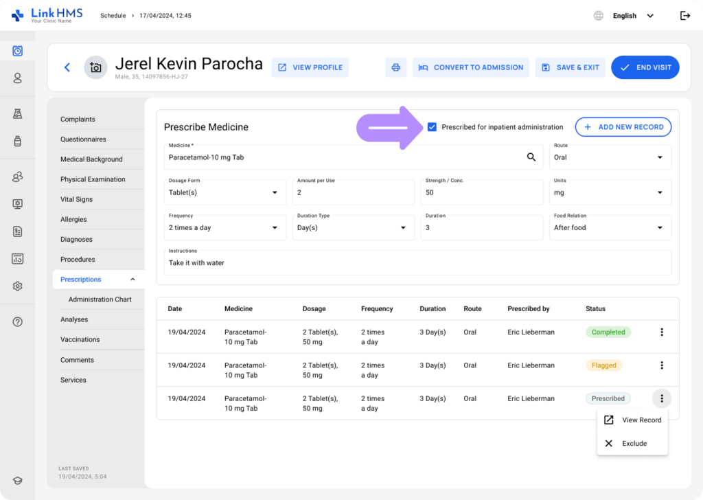 LinkHMS prescriptions - visits 4