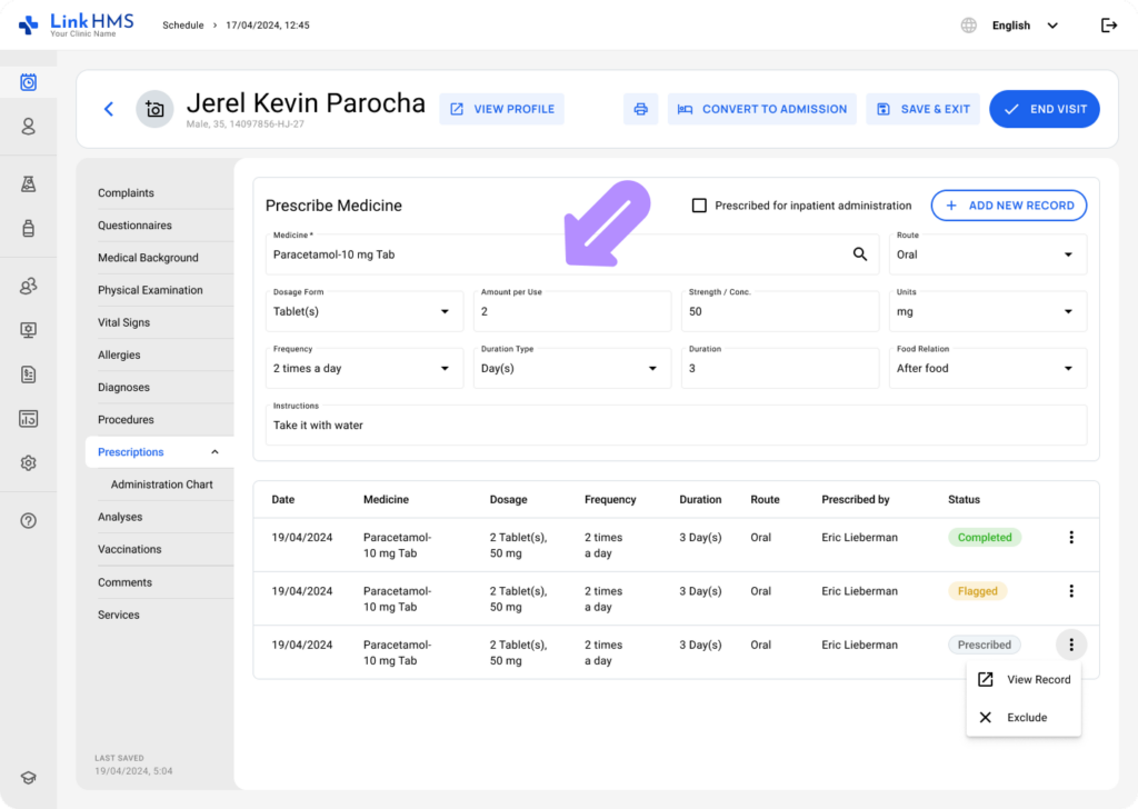LinkHMS prescriptions - visits 5