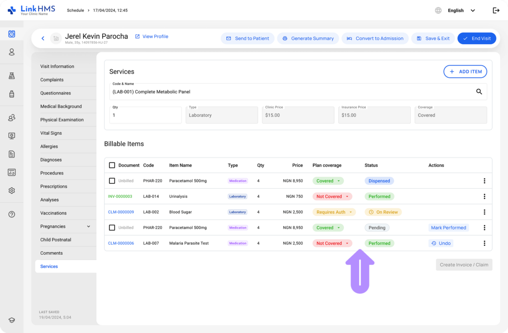 LinkHMS visit invoicing 4