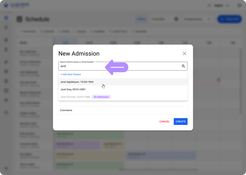 LinkHMS create an admission 2