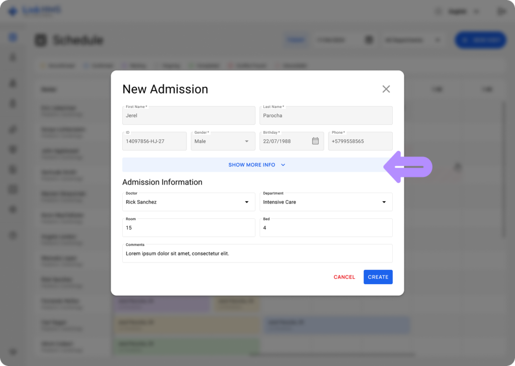 LinkHMS create an admission 3