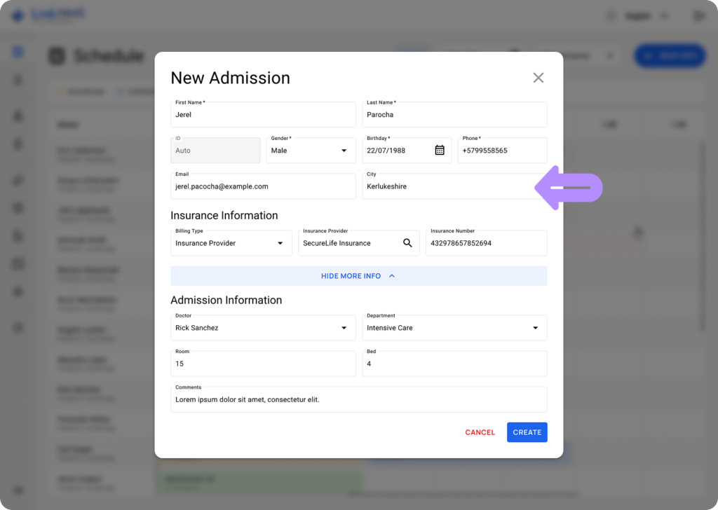 LinkHMS create an admission 4