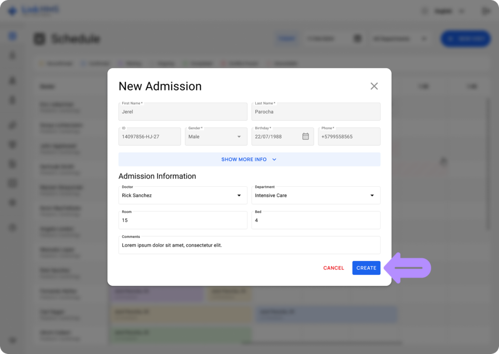 LinkHMS create an admission 6