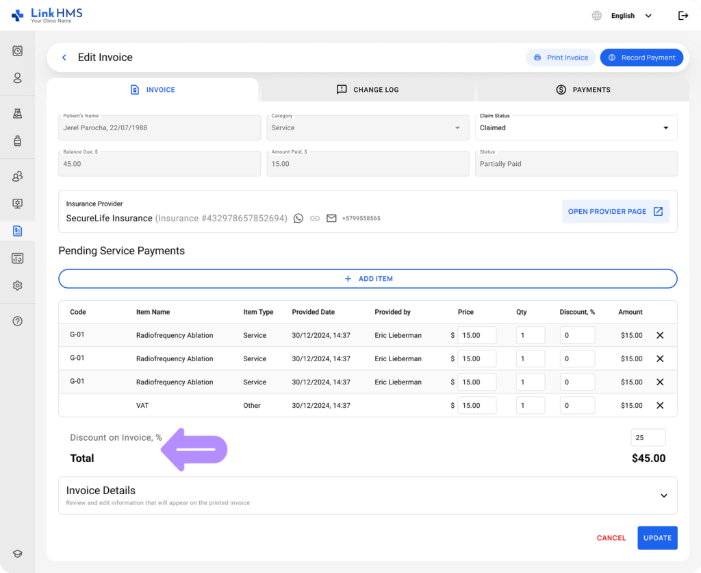 LinkHMS apply the discount 1