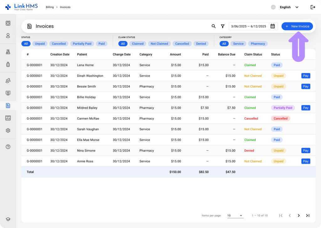 LinkHMS invoice creation 1